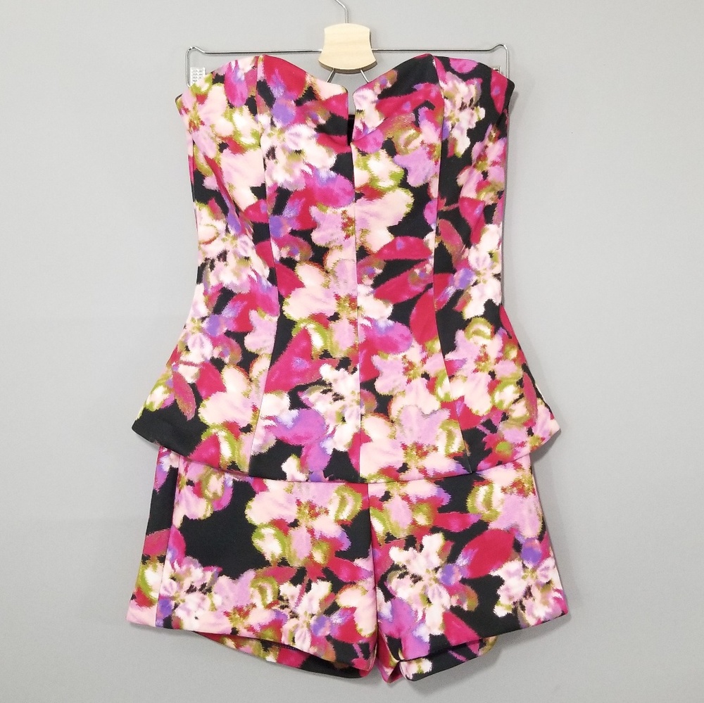 Jessica Simpson Floral Strapless Peplum Romper M